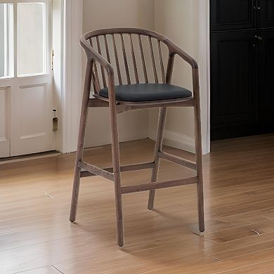 Rchy Barstool Chair, Curved Spindle Back, Faux Leather, Oak Wood