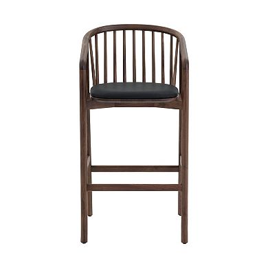 Rchy Barstool Chair, Curved Spindle Back, Faux Leather, Oak Wood