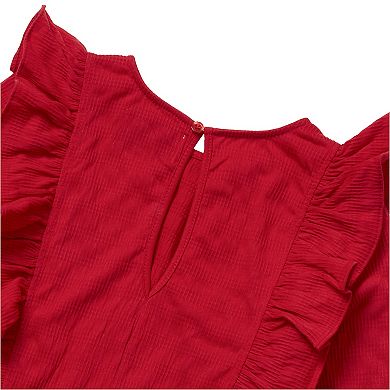 Girls Lands' End Long Sleeve Ruffle Knit Jumpsuit