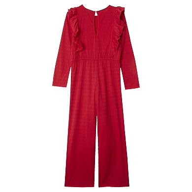 Girls Lands' End Long Sleeve Ruffle Knit Jumpsuit