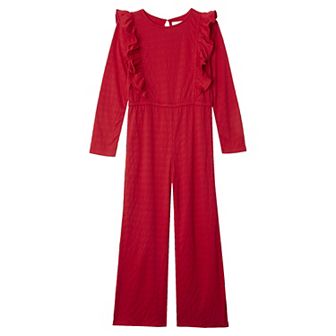 Girls Lands' End Long Sleeve Ruffle Knit Jumpsuit