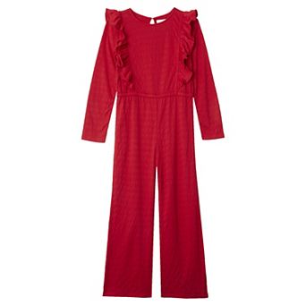Girls Lands' End Long Sleeve Ruffle Knit Jumpsuit