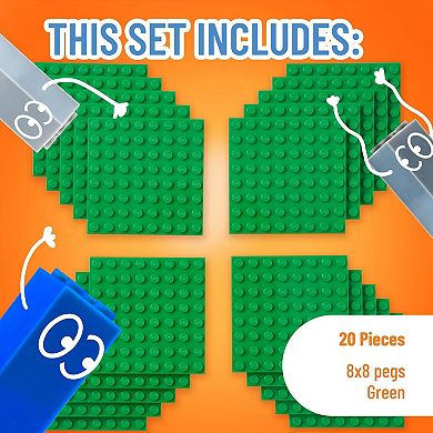 Classic Building Brick Baseplates, 20 Pieces, 2.5x2.5 In (8x8 Studs)