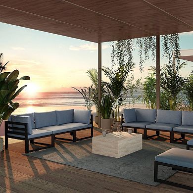 LeisureMod Maya Rectangular Coffee Table, Fiberstone Indoor and Outdoor Accent Side Table