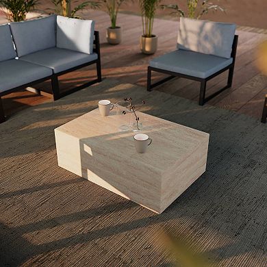 LeisureMod Maya Rectangular Coffee Table, Fiberstone Indoor and Outdoor Accent Side Table