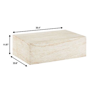 LeisureMod Maya Rectangular Coffee Table, Fiberstone Indoor and Outdoor Accent Side Table