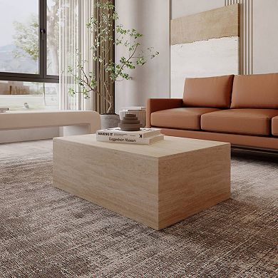 LeisureMod Maya Rectangular Coffee Table, Fiberstone Indoor and Outdoor Accent Side Table