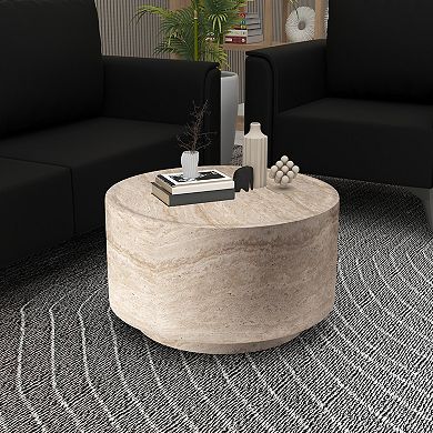 LeisureMod Terra 18" Round Fiberstone Weatherproof Indoor & Outdoor Coffee Table