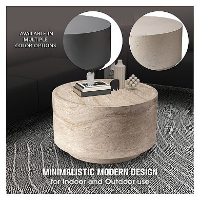 LeisureMod Terra 18" Round Fiberstone Weatherproof Indoor & Outdoor Coffee Table