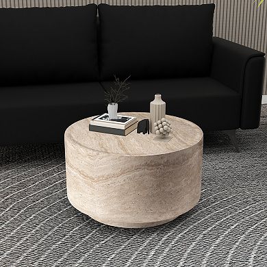 LeisureMod Terra 18" Round Fiberstone Weatherproof Indoor & Outdoor Coffee Table