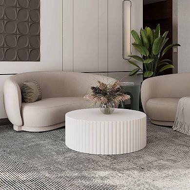 LeisureMod Milena Round Coffee Table, Fiberstone Indoor and Outdoor Accent Side Table