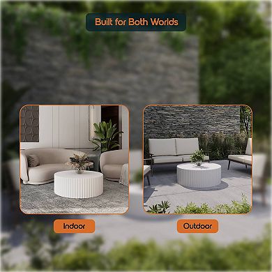 LeisureMod Milena Round Coffee Table, Fiberstone Indoor and Outdoor Accent Side Table