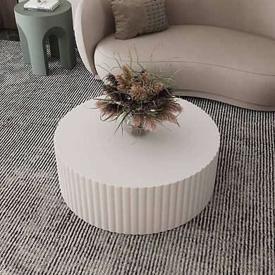 LeisureMod Milena Round Coffee Table, Fiberstone Indoor and Outdoor Accent Side Table