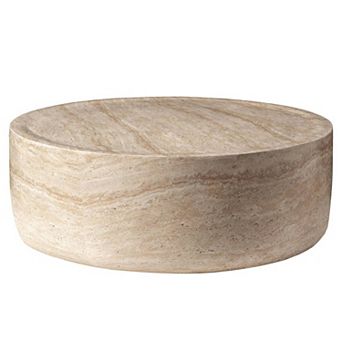 LeisureMod Sandy Fiberstone Indoor and Outdoor Round Coffee Table