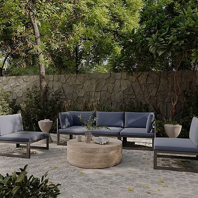 LeisureMod Sandy Fiberstone Indoor and Outdoor Round Coffee Table