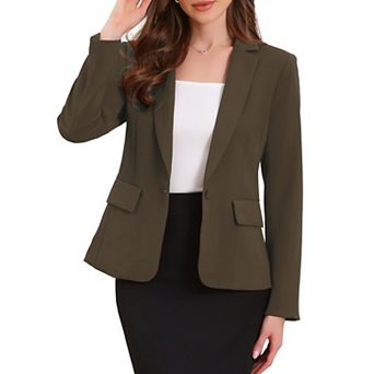 Women's Business Blazers Long Sleeve One Button Front Work Office Suit Jackets with Shoulder Pads