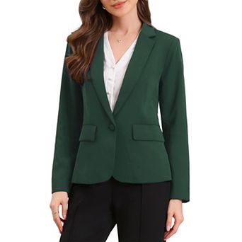 Women's Business Blazers Long Sleeve One Button Front Work Office Suit Jackets with Shoulder Pads
