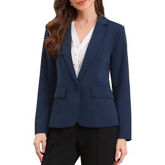 Women's Business Blazers Long Sleeve One Button Front Work Office Suit Jackets with Shoulder Pads