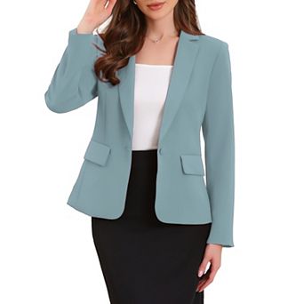 Women's Business Blazers Long Sleeve One Button Front Work Office Suit Jackets with Shoulder Pads