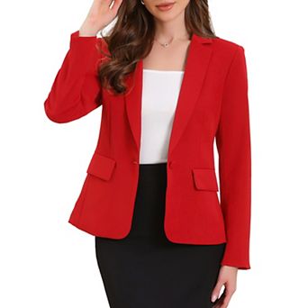 Women's Business Blazers Long Sleeve One Button Front Work Office Suit Jackets with Shoulder Pads
