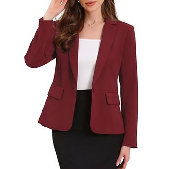 Women's Business Blazers Long Sleeve One Button Front Work Office Suit Jackets with Shoulder Pads