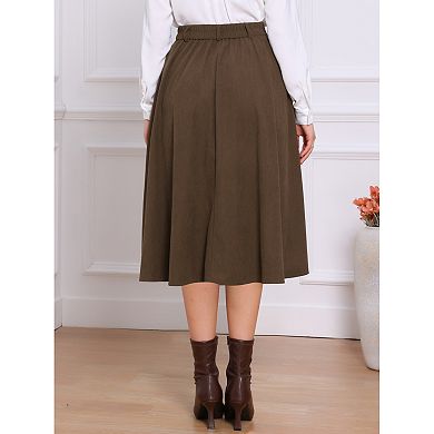 High Waist Corduroy Skirt for Women's Button Front A-line Midi Skirts with Pockets Fall Winter