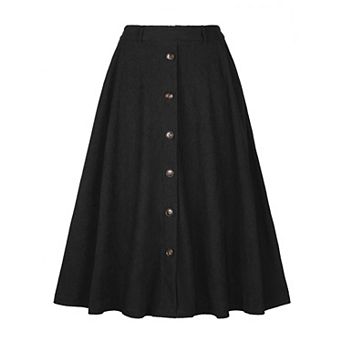 High Waist Corduroy Skirt for Women's Button Front A-line Midi Skirts with Pockets Fall Winter