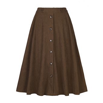 High Waist Corduroy Skirt for Women's Button Front A-line Midi Skirts with Pockets Fall Winter
