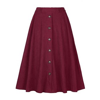 High Waist Corduroy Skirt for Women's Button Front A-line Midi Skirts with Pockets Fall Winter