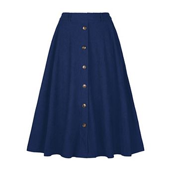 High Waist Corduroy Skirt for Women's Button Front A-line Midi Skirts with Pockets Fall Winter