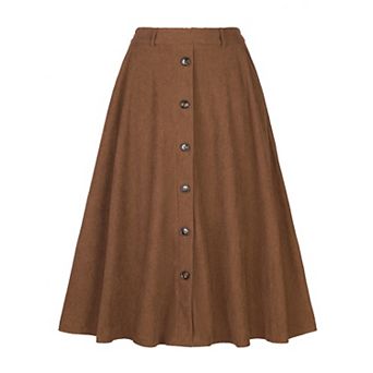 High Waist Corduroy Skirt for Women's Button Front A-line Midi Skirts with Pockets Fall Winter
