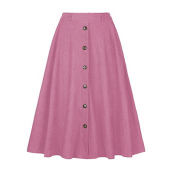 High Waist Corduroy Skirt for Women's Button Front A-line Midi Skirts with Pockets Fall Winter