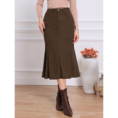 Corduroy Skirt for Women Fall High Waist Work Dressy Casual Fishtail Midi Skirs
