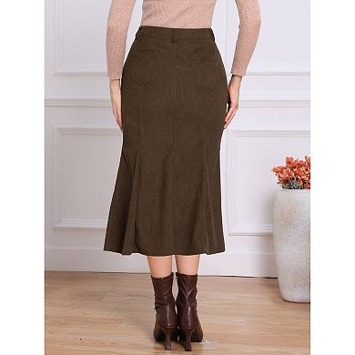 Corduroy Skirt for Women Fall High Waist Work Dressy Casual Fishtail Midi Skirs