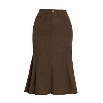 Corduroy Skirt for Women Fall High Waist Work Dressy Casual Fishtail Midi Skirs