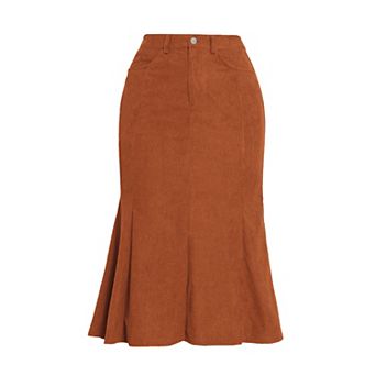 Corduroy Skirt for Women Fall High Waist Work Dressy Casual Fishtail Midi Skirs