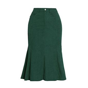 Corduroy Skirt for Women Fall High Waist Work Dressy Casual Fishtail Midi Skirs