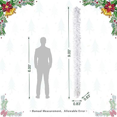 Glitzhome 9ft Christmas Garland, Pre-Lit Snow Flocked Pine Garland
