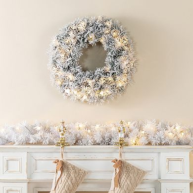 Glitzhome 9ft Christmas Garland, Pre-Lit Snow Flocked Pine Garland