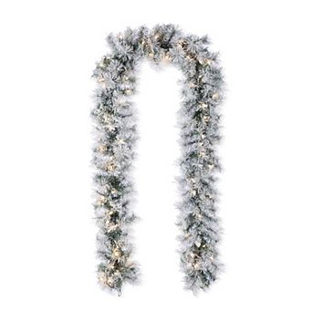 Glitzhome 9ft Christmas Garland, Pre-Lit Snow Flocked Pine Garland