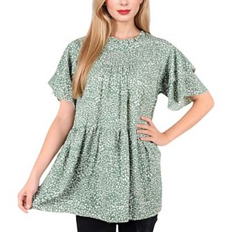 Women's Short Sleeve Babydoll Blouse with Ruffled Hemline and Loose Fit for Effortless Casual Style