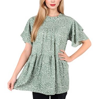 Women's Short Sleeve Babydoll Blouse with Ruffled Hemline and Loose Fit for Effortless Casual Style