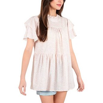 Women's Short Sleeve Babydoll Blouse with Ruffled Hemline and Loose Fit for Effortless Casual Style