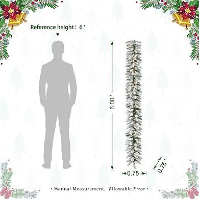 Glitzhome Set of 2 Christmas Garlands, 6ft Pre-Lit Snow Flocked Garlands