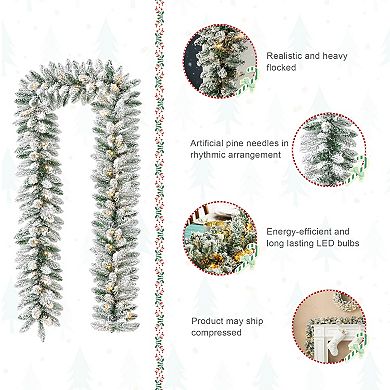Glitzhome Set of 2 Christmas Garlands, 6ft Pre-Lit Snow Flocked Garlands