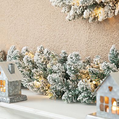 Glitzhome Set of 2 Christmas Garlands, 6ft Pre-Lit Snow Flocked Garlands