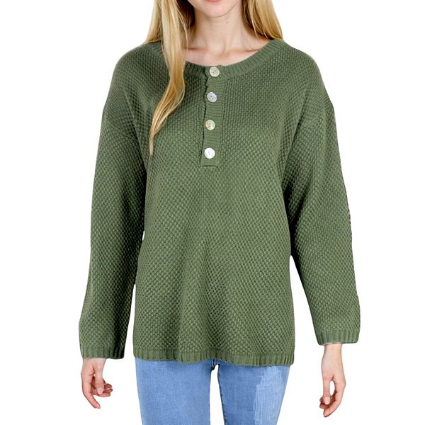 Slit Checkered Half Button Long Sleeve Sweater main image 0