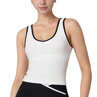 Women's Contrast Trim Cropped Tank Top with Scoop Neck and Stretch Fit for Yoga and Everyday Wear