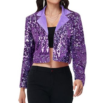 Women's Sequin Cropped Blazer Long Sleeve Sparkly Open Front Jacket