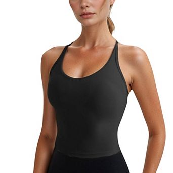 Women's V-Neck Cropped Tank Top with Spaghetti Straps and Built-In Bra for Yoga and Everyday Comfort